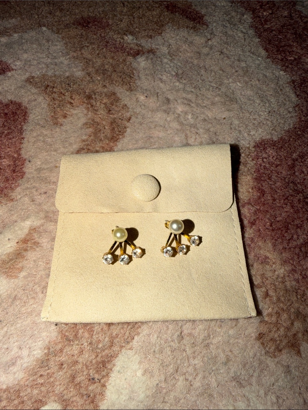 Gold Pearl & Crystal Ear Jacket Earrings - Elegant Cream Pearls